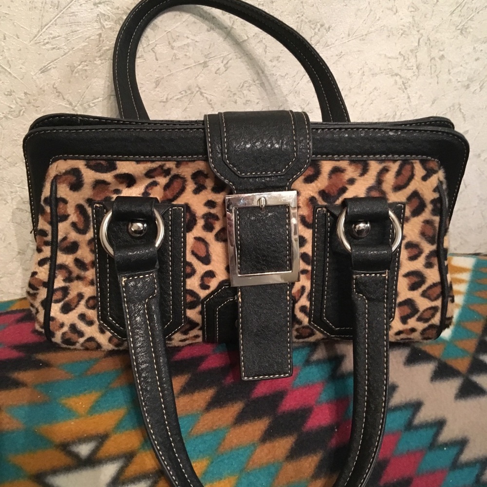 Leopard and leather purse
